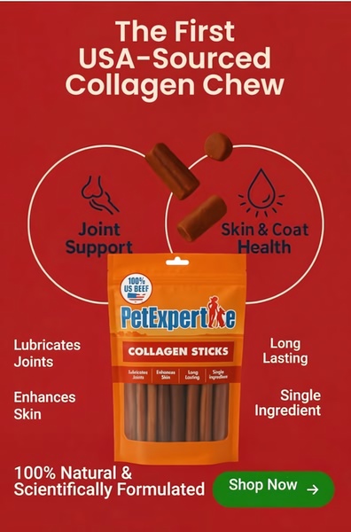 A high-conversion 2:3 vertical ad layout highlighting joint and skin health benefits for a USA-sourced collagen chew product.